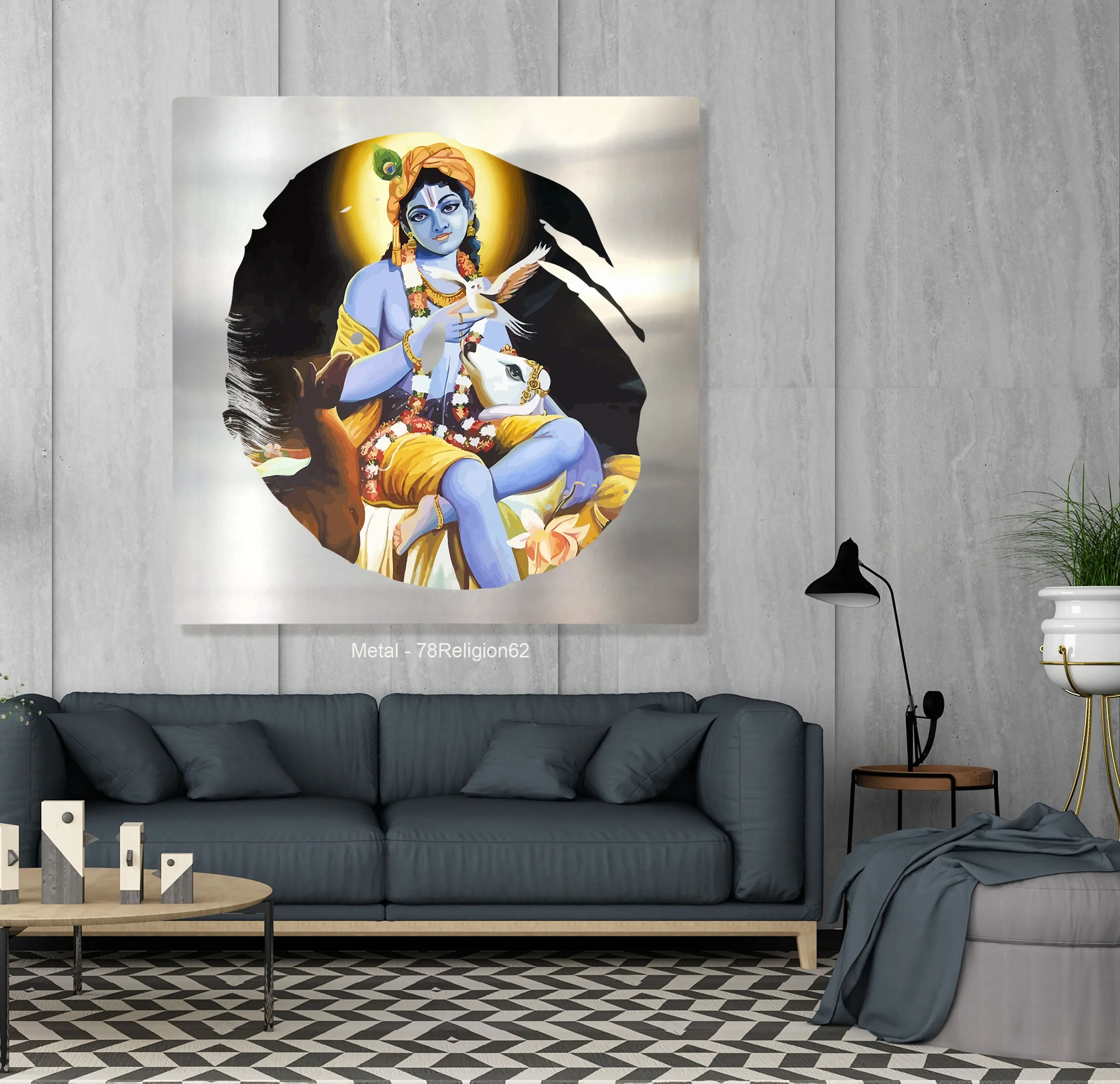 Decoración personalizada para el hogar, pinturas artísticas de metal con impresión UV, hinduismo, Vishnu, Ganesa, krishna