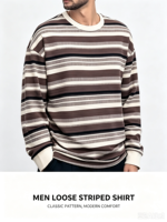 Chemise décontractée à manches longues pour homme - Motif uni - Mélange polyester/viscose - Marron moyen - Col rond