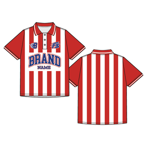 Polo de <span class=keywords><strong>football</strong></span> classique style club à rayures verticales épaisses rouges et blanches, maillot de <span class=keywords><strong>football</strong></span> personnalisé sublimé - Product Image 2