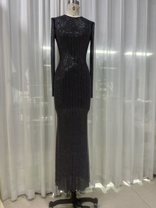 <span class=keywords><strong>Robe</strong></span> <span class=keywords><strong>longue</strong></span> de luxe de haute qualité LS2754 avec strass, <span class=keywords><strong>robe</strong></span> <span class=keywords><strong>longue</strong></span> à manches longues de couleur unie scintillante, tempérament élégant - Product Image 5