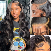 Perruques en cheveux naturels vietnamiens bruts en gros 4x4 pour Lace Front Body Wave, cuticules alignées, sans colle, grade 12A Remy, noir naturel, densité 210%