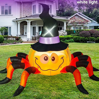 Sombreros de Bruja, Calabazas y Arañas Inflables de Halloween con Luces LED para Decoración de Jardín Exterior