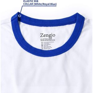 เสื้อยืดคอกลมแขนสั้นทรงรีกูลาร์สำหรับผู้ชาย รุ่นคัสตอม สีขาวขอบน้ำเงิน - Product Image 4