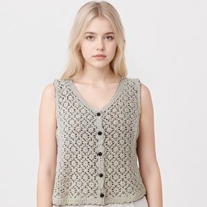Débardeur en coton <span class=keywords><strong>crochet</strong></span>é court décontracté pour femmes, écologique, fait à la main, tricoté, col en V, simple boutonnage, uni, automne été - Product Image 1