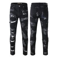 Pantalon en jean crayon pour homme Ds323, mode urbaine, taille mi-haute, déchiré, effet éclaboussures, trous, printemps, été, automne, hiver - Lavé