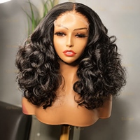 Perruque de luxe sans colle en cheveux humains brésiliens ondulés naturels, densité 250, avec dentelle frontale HD 4x4 5x5, pour femmes noires, perruque frontale en dentelle abordable