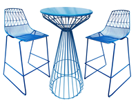 Table à manger moderne empilable en fil métallique avec plateau rond de 70 cm et base conique pour hôtel, villa, ferme