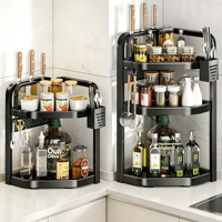 Étagère d'angle multi-niveaux en acier au carbone pour cuisine, support mural pour bouteilles d'assaisonnement, organisateur pour comptoir de cuisine, gain de place
