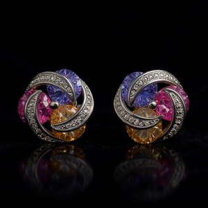 Pendientes de Cristal Blanco con Baño de Rodio, Joyería Romántica para Mujer, Aleación de Zinc, Engaste Circular, Forma Redonda - Product Image 2