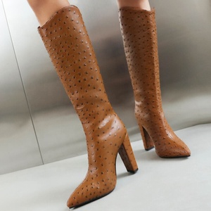 Large Size 47 Women's Knee-high Booties Pointed Toe Chunky Heels Wide Fit Shoes Animal Prints Long on <b>Boots</b> - Product Image 5