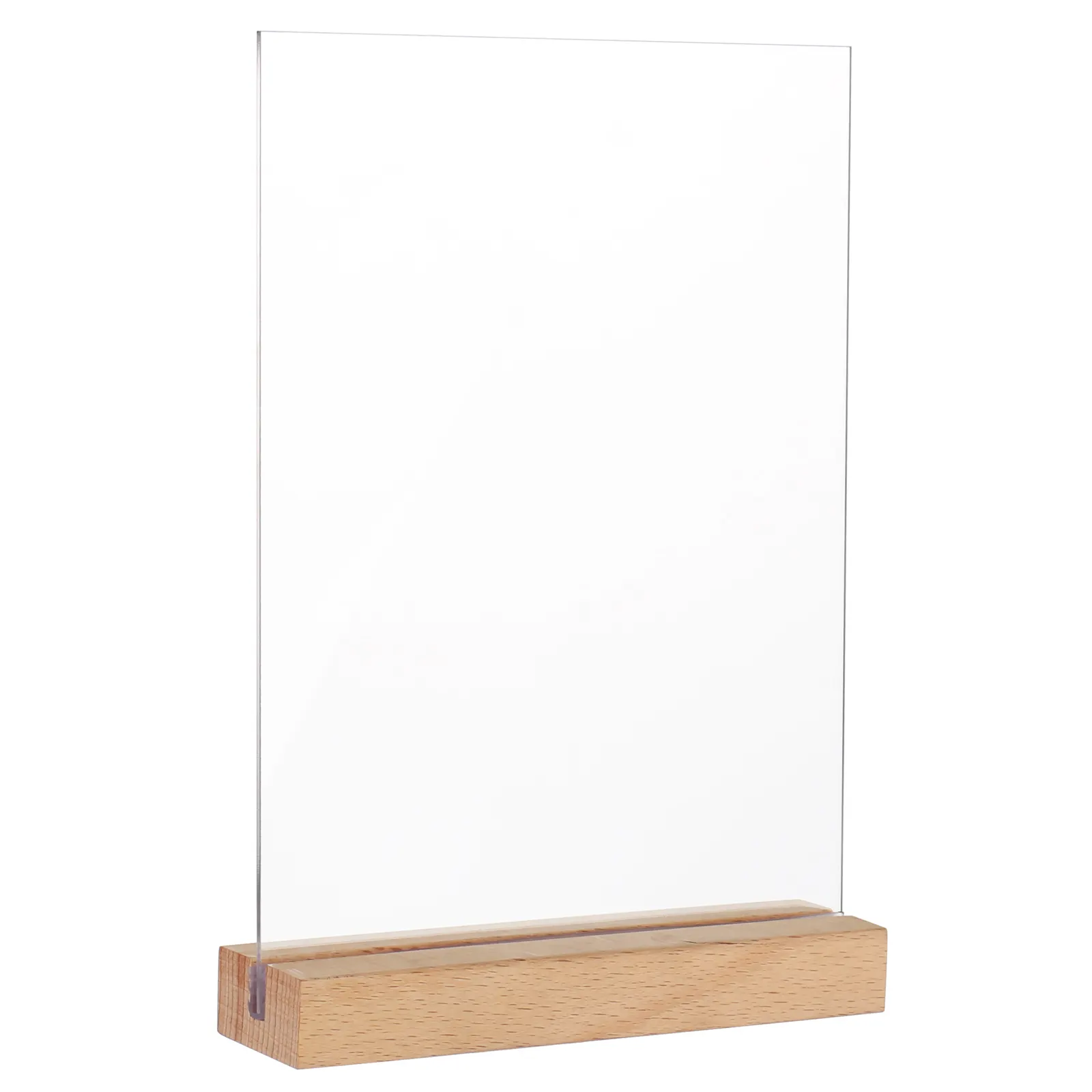 Customized wooden high-end base advertising display shelf desktop menu T-shaped transparent A4 acrylic sign holder