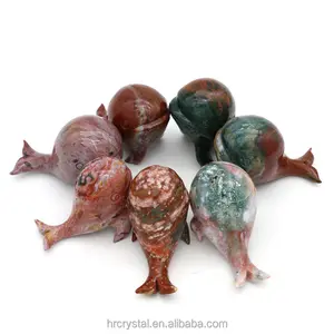 Precio de fábrica natural tallado a mano piedras preciosas océano jaspe ballena cristal animales tallado