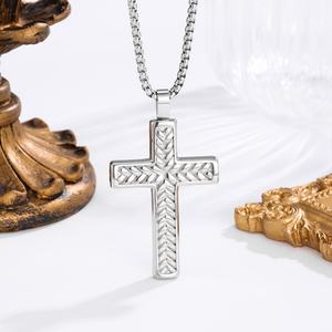 Mens <b>Cross</b> Pendant Necklace Stainless Steel 18K Gold Plated Christian Faith Durable Non Tarnish Hypoallergenic Bulk Jewelry Gift - Product Image 2