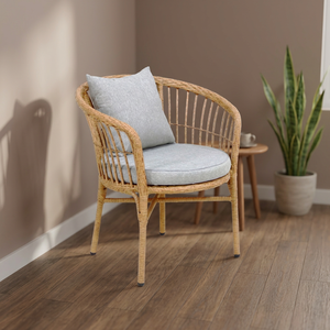 Silla de Jardín de Plástico Resistente y Ecológica, con Cojín Gris Claro, Estilo Minimalista Costero, Muebles de Exterior para Villa, Diseño Cónico - Product Image 4