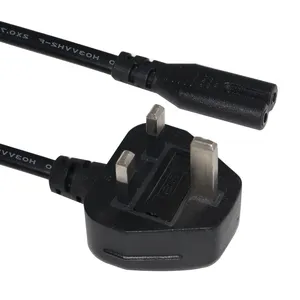 UK BSI Certificate 3 pin British Plug to iec c7 Laptop Computer PC Power Cord Cable