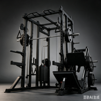Rack de Squat Tout-en-un de Luxe avec Poids de 100 kg, Presse à Jambes à 45 Degrés, Entraîneur Fonctionnel Contrepoids et Machine Smith Sélecteur de Poids