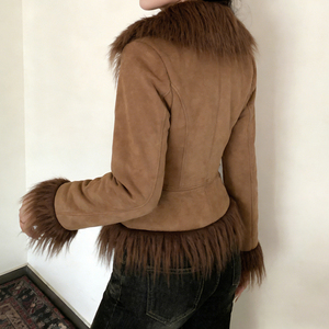 Women's <b>Winter</b> Woven Suede Jacket Eco-Friendly Breathable Vintage Floral Embroidery Color Block Faux Fur Patchwork Warm Casual - Product Image 5