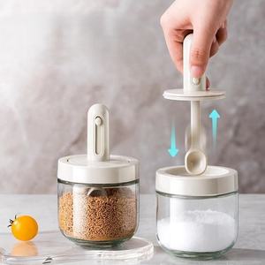 Glass Seasoning Jar with Retractable Spoon, 300ml Salt Sugar Container with Lid for Kitchen Storage - Product Image 6