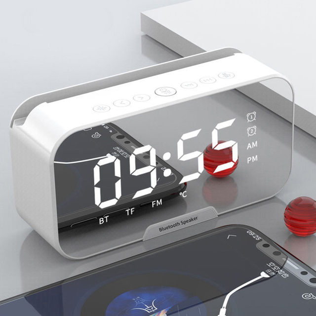 Multi-functional Alarm Clock High Definition Mirror LED Display Radio Bluetooth Speaker with Phone Holder