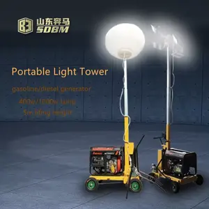 Menara pencahayaan luar ruangan portabel dengan 4 lampu pemasangan generator diesel 4x1000W lampu mobil tiang teleskopik hidrolik