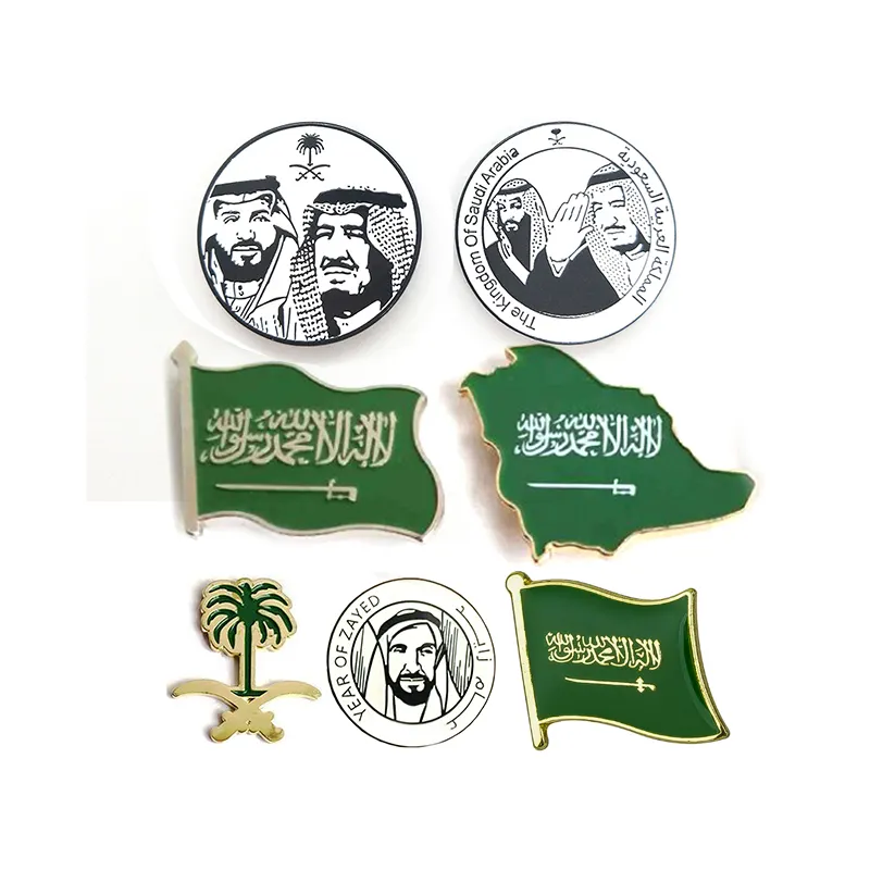 Pin de palmera dorada de Arabia Saudita, Pin de bandera nacional de Arabia Saudita, pasadores de esmalte suave