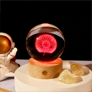 Lámpara de noche de Sistema Solar 3D con bola de cristal K9 de nebulosa lunar y planetas recargables USB luminosos Base LED de madera - Product Image 5