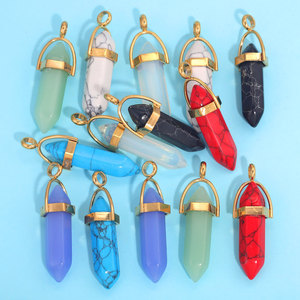 จี้หินรูปหกเหลี่ยม |   กรอบสแตนเลสเคลือบทอง PVD |   จี้ห้อยคอทำจากหิน - Product Image 1