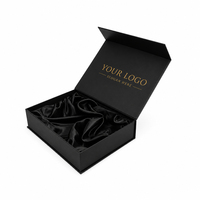 Boîte cadeau magnétique en satin noir avec logo personnalisé, boîte d'emballage rigide en papier de luxe pour bijoux, montres, produits cosmétiques