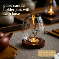 Vente d'usine – Nouveauté : Porte-bougie en verre borosilicate transparent fait main, style chinois, sans BPA, avec base en bois pour décoration