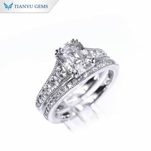 Tianyu Gems Asscher Cut Moissanite Diamant DEF VVS1 6.5*8mm 10k 14k 18k Solide Or Blanc Bijoux Bague Ensemble pour les Femmes - Product Image 3