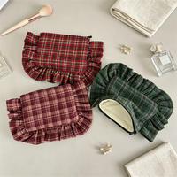 Pochette à maquillage en laine mélangée à carreaux, avec logo personnalisé, pour l'automne et l'hiver, sac texturé et moelleux à volants en dentelle, pour la maison, les voyages, les soins de la peau et les cosmétiques