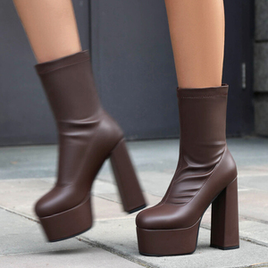 Big Feet Size 48 Women Thick Platform Short <b>Boots</b> High Chunky Heels Ankle Booties Square Toe Stretchy on Custom Shoes - Product Image 5