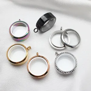 25mm 30mm Stainless Steel Thicker Glass Locket Living Photo Pendant Jewelry Making Floating Locket Necklace Medallion