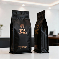 Sachets personnalisés imprimés en plastique de qualité alimentaire 200g 400g 500g avec fermeture éclair, fond plat et soufflet latéral, pour emballage de grains de café de haute qualité