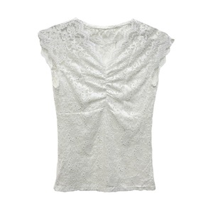 Haut tendance pour <span class=keywords><strong>femme</strong></span>, style européen, col en V sexy, sans manches, en dentelle, avec détails ajourés, polyvalent - Product Image 5