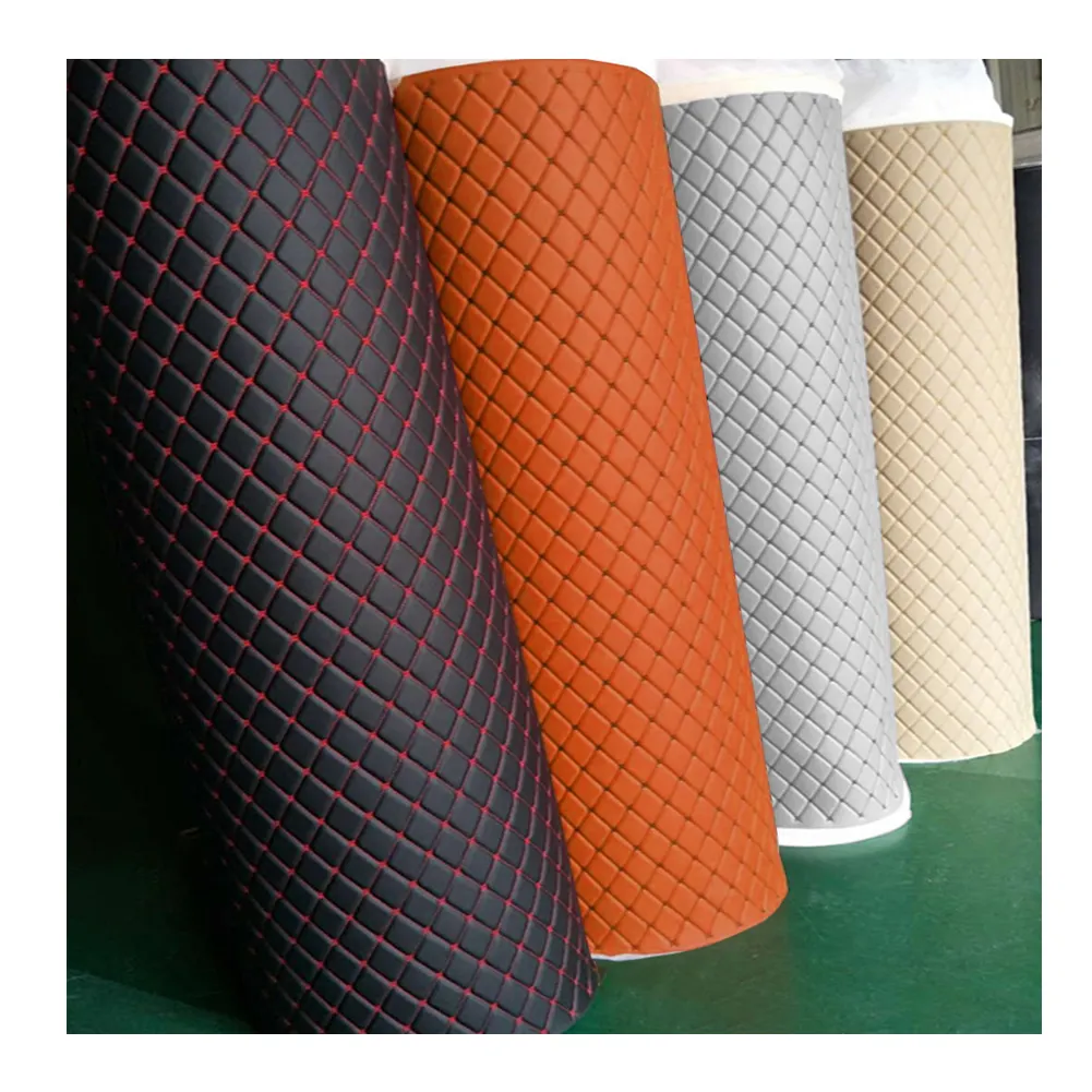 1.6M Width Embroidery Quilted Diamond Stitching PVC Leather For Car Seat Cover Making