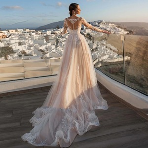 Ethereal Mermaid Wedding Dress Champagne Color Floral Print Sweetheart Neckline Long Train Bridal Gown - Product Image 4