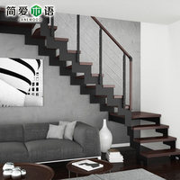 Escalier à double poutre sur mesure pour intérieurs de loft, en acier et bois, avec garde-corps simple, pour maisons et villas, DIY