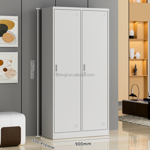 Casier en acier à 2 portes avec serrure à clé, miroir et penderie pour école, gymnase, bureau – Armoire métallique de rangement - Product Image 3