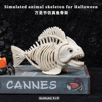 Décoration d'Halloween squelette d'animal effrayant, ornement de squelette de poisson réaliste, accessoires pour maison hantée
