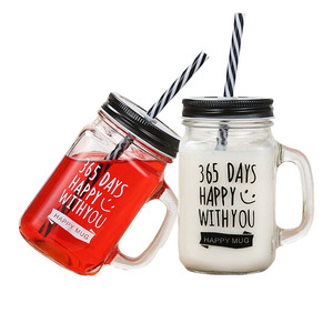 Wholesale Custom 16oz <strong>Mason</strong> <strong>Jar</strong> Glass Cup <strong>with</strong> Rooster Design Lid <strong>Straw</strong> Silk Screen Handle Juice Glass <strong>Jar</strong> Cup - Product Image 1