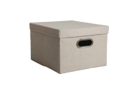 Boîte de rangement en tissu de lin avec couvercle, bac de rangement pliable pour placard avec poignée en métal, cube de rangement pliable anti-poussière pour la maison