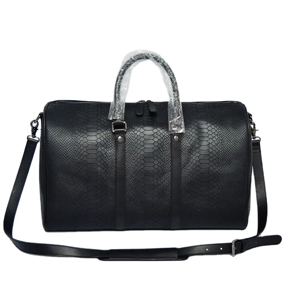Hand Made New design custom duffel bag printed black large snake skin leather duffle travel luggage bags