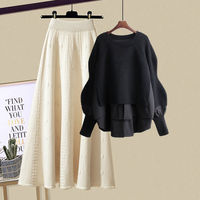 Usine en gros grande taille femmes costume d'hiver femmes nouveau Style pull ample deux pièces tricoté pull jupe