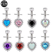 Bijoux de corps en titane ASTM F136 avec zircon, anneaux de nombril multicolores en forme de cœur pour mariage, fiançailles, fête, cadeau