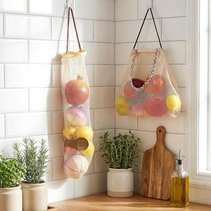 Lot de 4 sacs de rangement en filet suspendus, sacs réutilisables respirants pour fruits et légumes, sacs en filet portables pour fruits, légumes, oignons - Product Image 1
