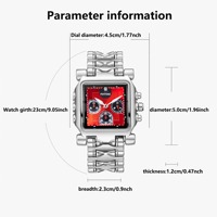 Montre à quartz pour homme Bold Square, chronographe à trois sous-cadrans, cadran rouge, aiguilles lumineuses, date, résistante à l'eau