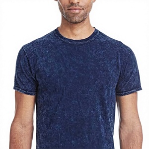 Men's <b>Tie</b>-Dye Short Sleeve T-Shirt O-Neck Oversized Fit Casual <b>Knitted</b> 100% Cotton Washed Blue Jersey Silk Screen Printed - Product Image 1