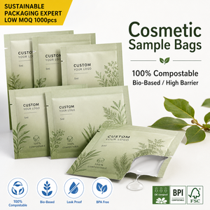 Sachet <span class=keywords><strong>de</strong></span> soin <span class=keywords><strong>de</strong></span> la peau 100 % compostable certifié BPI, 5 ml (0,17 oz), sachet échantillon bio-sourcé pour sérum, crème contour des yeux, pack d'essai, pochette écologique - Product Image 1