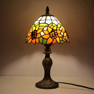 LongHuiJing Sunflower Tiffany Style Table Lamp Antique Desk Lamps Stained Glass Lampshade <b>Lights</b> - Product Image 2